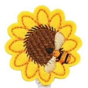 Embroidered Felt Sunflower with Bee ID Badge Holder with Retractable Lanyard